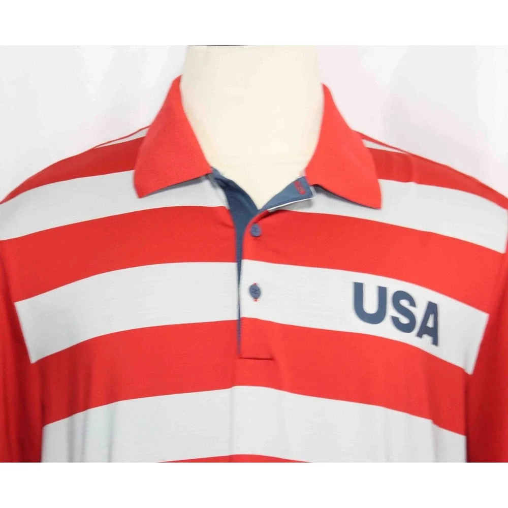 Adidas Official USA Olympics Red Gray Ultimate 365 Rugby Stripe Polo Mens Size L